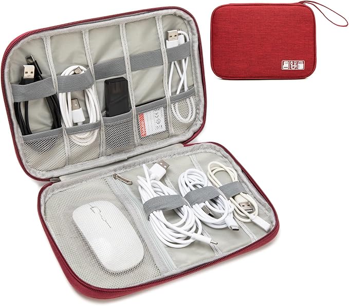 Electronics Organizer Travel Case - Water-Resistant Tech Bag for Cables, Chargers & Cord Management - Small Portable Pouch for Travel Accessories, Gear Bag for Airplane & Business