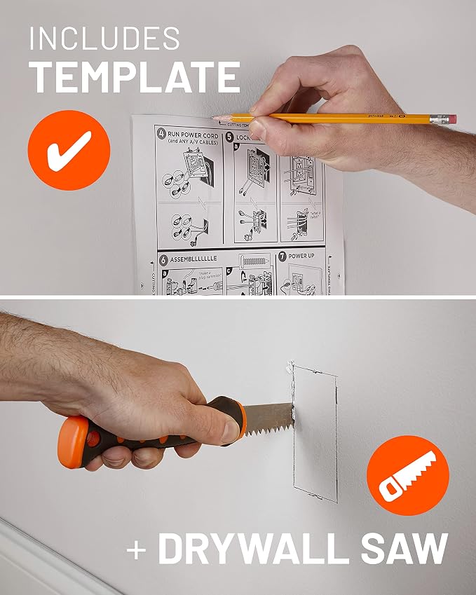 ECHOGEAR TV Cord Hider for Wall Mounted TV with 2X AC Outlets & 2X USB-A Ports - Hide Power Cables & Low Voltage Wires Behind The Wall - Includes Template, Saw, & Low Profile Extension Cord - White
