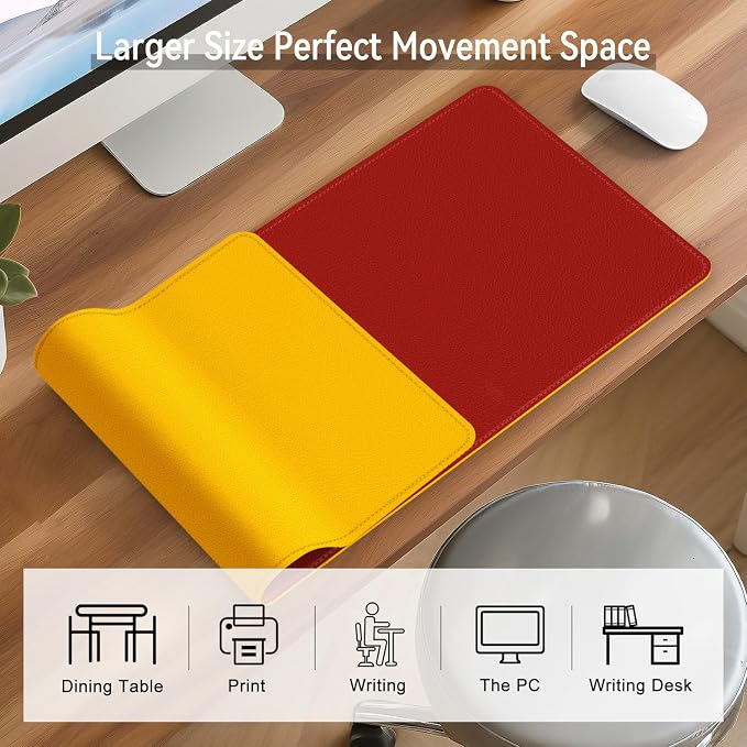 Dual Sided Leather Desk Mat - Waterproof Desk Pad - Ideal for Large Mouse Pad and Desk Mats on Top of Desks (red, 25"*13")