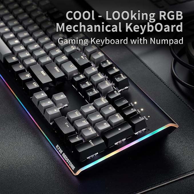 Hexgears GK735 Full-Size Mechanical Gaming Keyboard, Surround Side Light Strip+Backlit Keyboard with Linear Switch, Anti-Ghosting, Double-Shot PBT Keycaps, Compatible with Windows, macOS (Gray-Black)