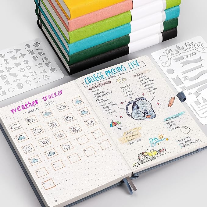 AHGXG Dotted Journal - 320 Numbered Pages Dot Grid Notebook A5 Thick Journal, 100gsm Thick Dotted Paper, Leather Hardcover,Inner Pocket, 5.75'' × 8.38'', Dark Green
