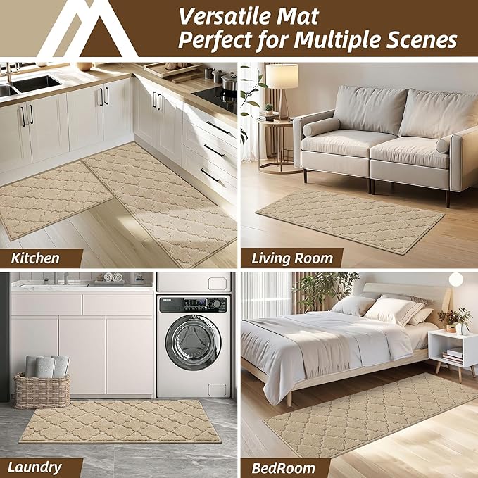 COSY HOMEER Kitchen Rugs 20"x59" Non-Slip Washable Kitchen Mats for Floor Absorbent Kitchen Carpet Soft Rugs for Kitchen,Sink Mat,Entrance,Area Rug,Warm Beige