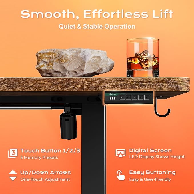 Huuger 71 X 30 Inch Electric Standing Desk with Power Outlets and USB-C Port, Height Adjustable Desk, Sit Stand Desk for Home Office, Computer Desk with 4 Presets, Stable Steel Frame, Rustic Brown
