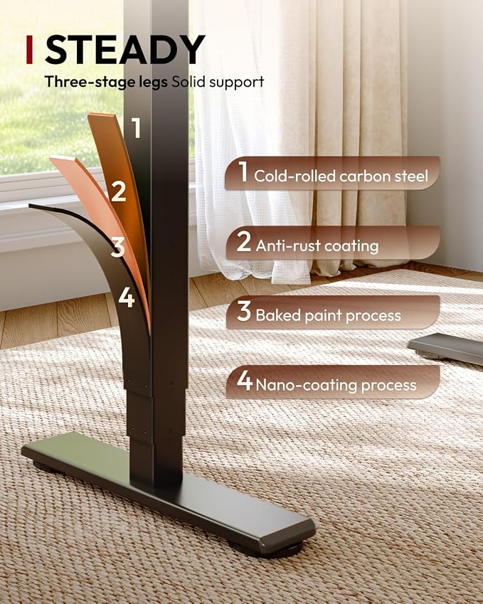 SANODESK Standing Desk with Dual Motor, 3-Stage Lifting Column, Handset with 3 Preset and Sit-Stand Reminder - 60 inch One-piece Black Desk/Black Frame, Height Adjustable Desk for Home and Office