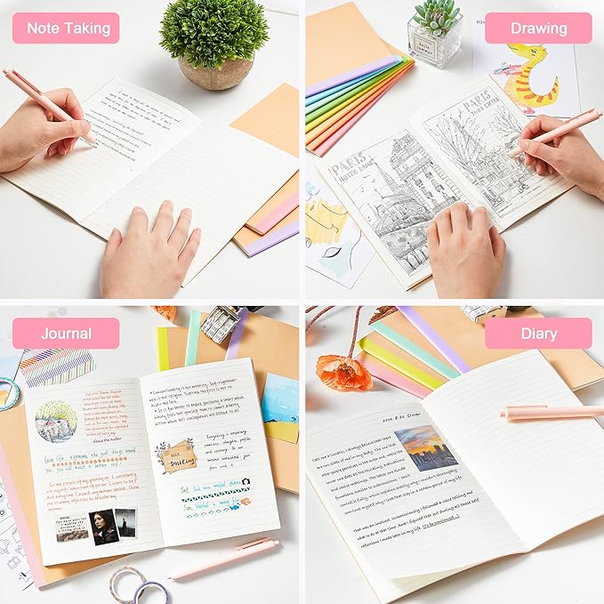 feela 16 Pack Composition Notebook Bulk, Kraft Cover Lined Blank College Ruled Travel Journals with Pastel Color Spine For Women Students Office, 60 Pages, 8.3”x 5.5”, A5, 8 Pastel Colors