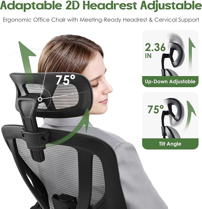 Office Chair Ergonomic Desk Chair - Mesh High Back Office Chair with Headrests Wheels Lumbar Support Home Desk Office Chairs Flip up Armrest Executive Rolling Computer Chair Black Gray 4 Pack