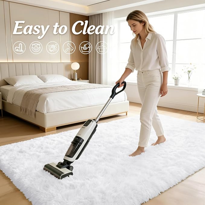 OLANLY 6x9 Machine Washable Large Area Rugs for Living Room, Bedroom, Soft Fluffy Shaggy Bedside Rug, Indoor Floor Carpet for Kids Girls and Boys, Dorms, Nursery, Home Decor Aesthetic, White