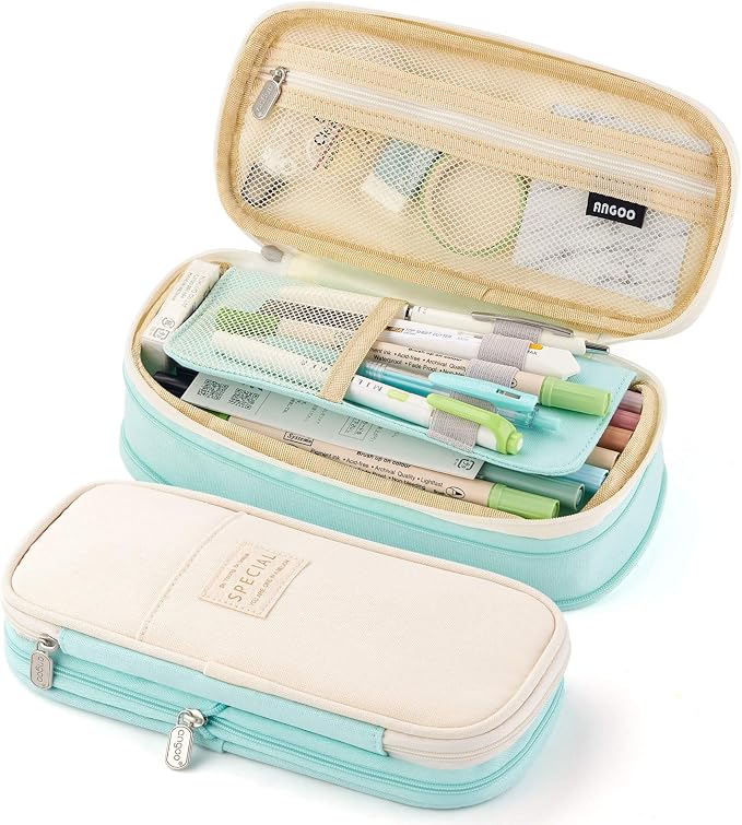 EASTHILL Big Capacity Pencil Pen Case Office College School Large Storage High Capacity Bag Pouch Holder Box Organizer Blue (Cyan)