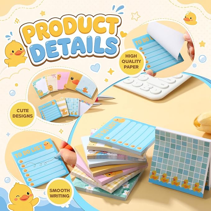 9 Pads Duck Sticky Notes 3x3 Inch Cute Self Stick Notepads Notes Adhesive Memo Pad Office Decor Gifts for Students School Teacher Meeting Office Supplies