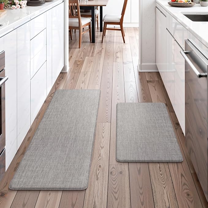 Collive Kitchen Mats Cushioned Anti Fatigue, Modern Abstrac Waterproof Kitchens Floor Mat Non Slip Sink Rug 2 Piece, Comfort Desk Standing Rugs for Office, Laundry, 17"x29"+17"x47", Light Grey