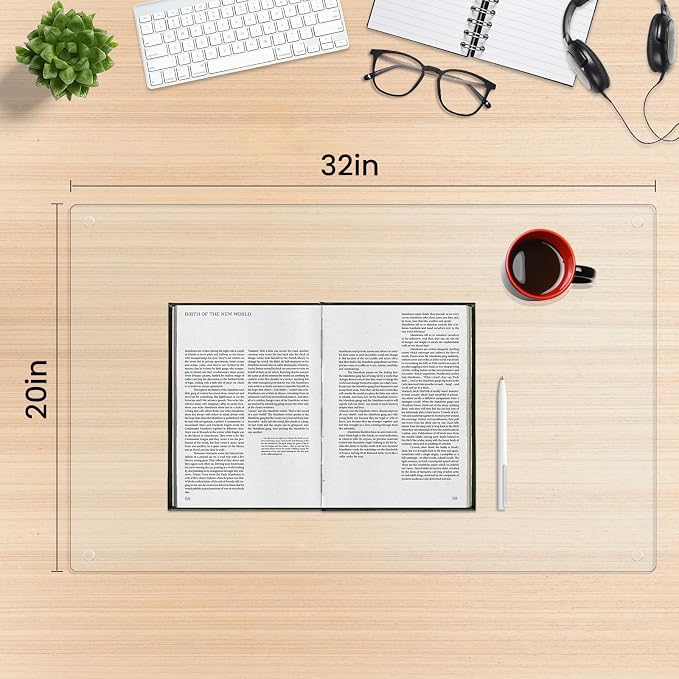 Tempered Glass Desk Pad to Protect Desk,Clear Office Desk Pad for Keyboard and Computer Monitor,Glass Desk Mat for Desktop Dry Erase,20 x 32 inch