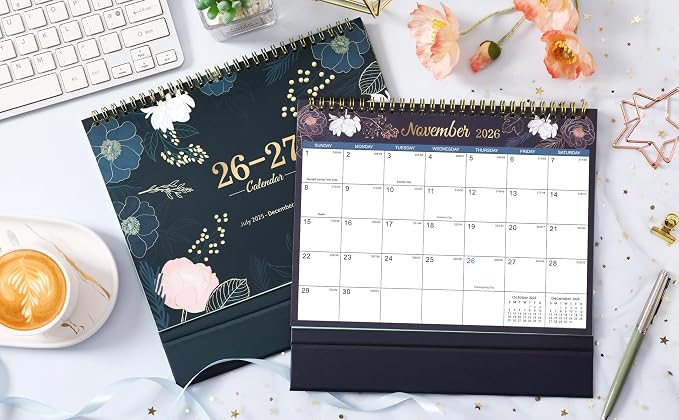 2026-2027 Desk Calendar - Flip Desktop Calendar 2026-2027, JUL. 2026 - DEC. 2027, 10" x 8.3", Stand up Desk Calendar 26-27, Twin-Wire Binding