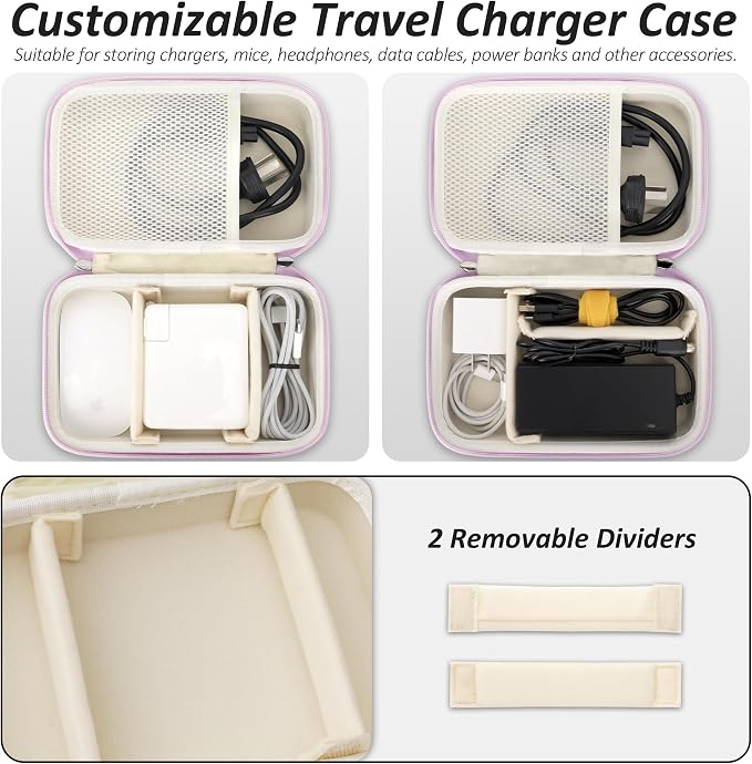 Charger Case for Macbook, Portable Tech Electronic Organizer Bag, Small Travel Storage Pouch for Laptop Accessories, MacBook Power Adapter, Charging Cords, USB Drives, Power Bank (Purple, XL)