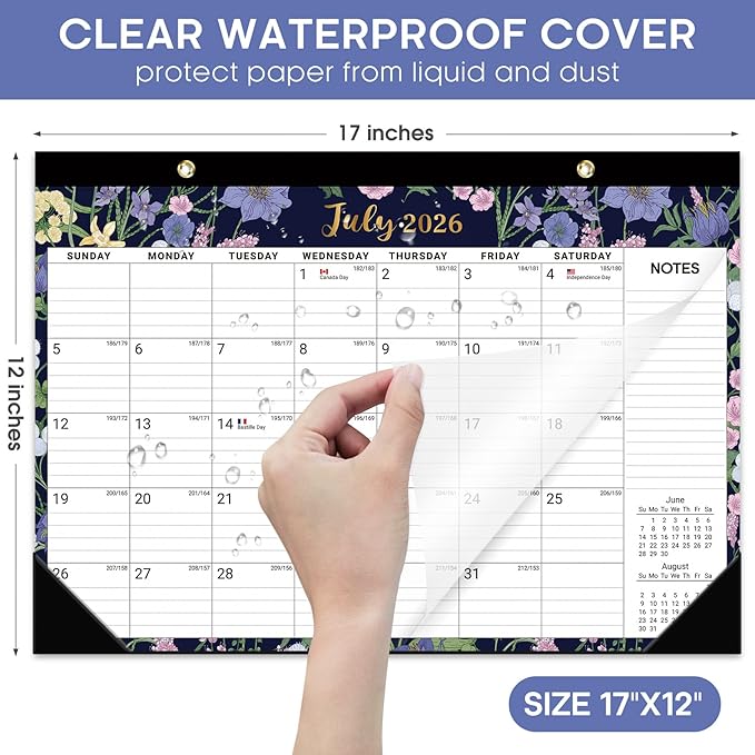 Desk Calendar 2026-2027, 18-Month Calendar Runs from July 2026 to December 2027, Large 17" x 12" Monthly Desktop & Wall Calendar for Home & Office - Midnight Garden