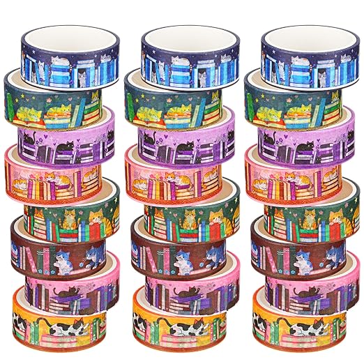 24 Rolls Book Washi Tape Back to School Washi Tape Vbs Maskingtape Set Gifts for Students Cat Book Maskingtape for Sunday School, Classroom Crafts, Journaling Supplies, Scrapbooking, Gift Wrapping