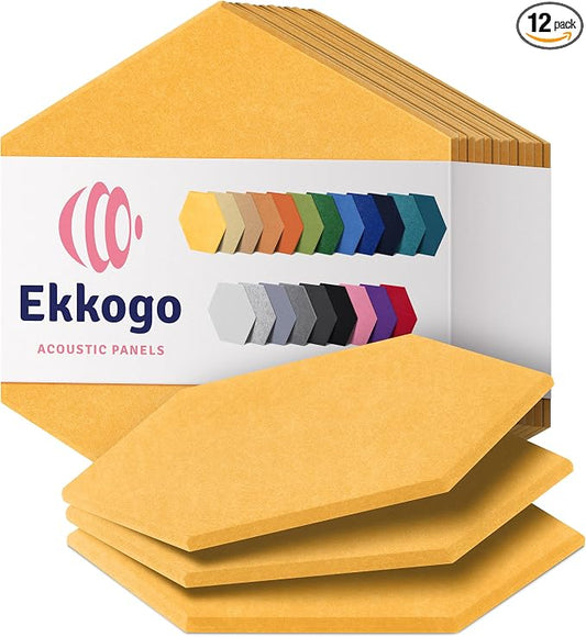 Acoustic Panels 12-Pack Soundproof Wall Panels 12"X10.4"X0.4" Sound Panels High Density Sound Dampening Panels - [Sunny Yellow Hexagon]