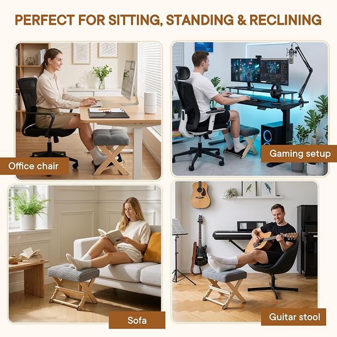 Foot Rest Under Desk 3-Level Adjustable Under Desk Footrest w/Non-Slip EVA & Floor Pads Ergonomic Wooden Foot Stool for Posture & Leg Relief - Ideal for Office Workers Gamers Home Use