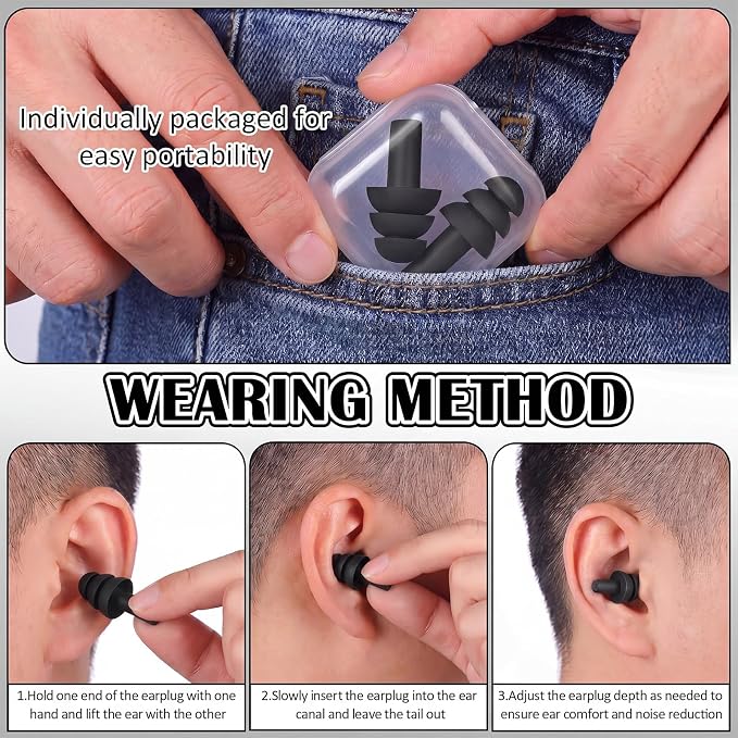 24 Pairs Black Ear Plugs Bulk NRR 29dB Reusable Silicone Ear Plugs with Plastic Cases Soft Foam Plug for Sleeping Noise Cancelling Concerts Shooting Swimming Noise Reduction