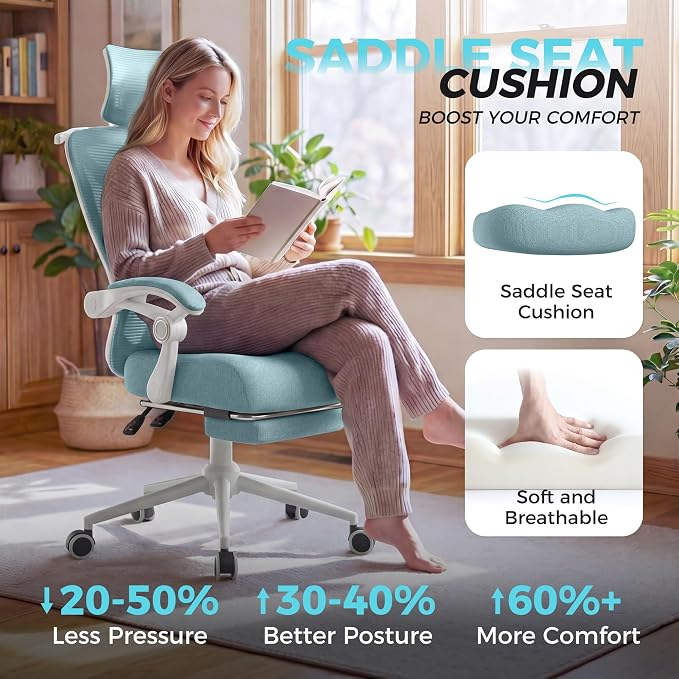 Ergonomic Office Chair with Footrest - Adjustable Lumbar Support & Headrest, 90-160° Reclining Mesh Back Computer Chair - Home Office/Gaming, 350lbs Capacity