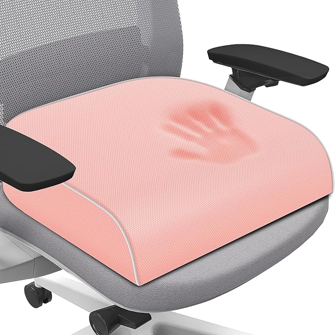 SweetSlubr Seat Cushion for Tailbone Pain Relief, Office Chair Cushion, Memory Foam Large Chair Cushion with Non-Slip Cover for Soft Support at Office Chair, Car Seat, Airplane Pink/Large