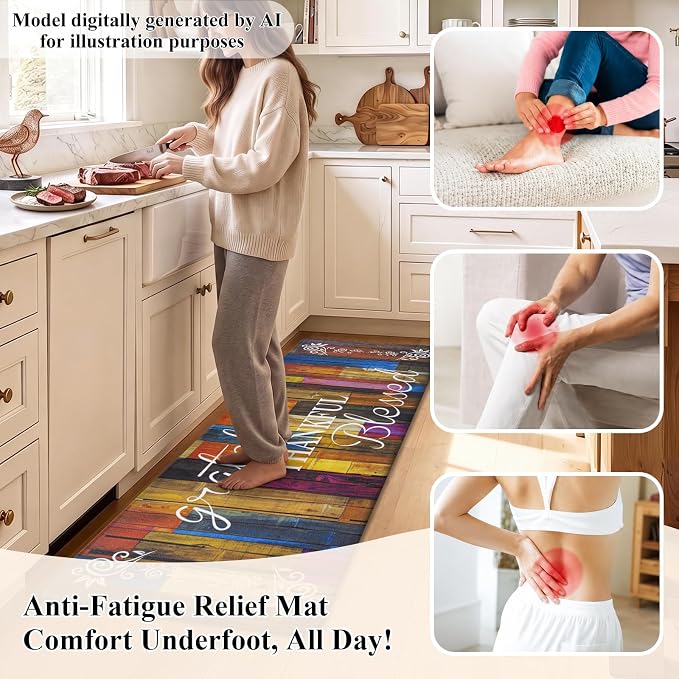 HEBE Anti Fatigue Kitchen Rugs Set of 2, Non Slip Cushioned Kitchen Mats for Floor, Waterproof Farmhouse Kitchen Carpet Set Comfort Standing Desk Mat for Sink,Office,Laundry