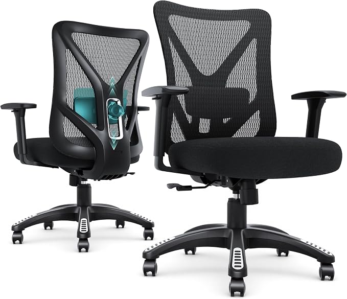 Ergonomic Office Chair, Mesh Computer Desk Chairs with Adjustable Lumbar Support, 3D Armrest, Tilt Function, Comfy Wide Seat, Executive Chair for Company & Home, Gaming Chair (Black Sponge Cushion)