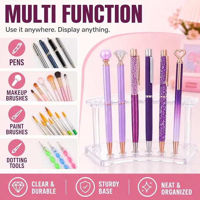 SOUJOY 8 Pack Acrylic Pen Display Stand, 6 Slots Clear Pen Holder Rack | Transparent Acrylic Holder, 6 Slots Per Rack, Keep Pens, Brushes, Pencils Tidy on Desk. Great For Office, School, Home Store