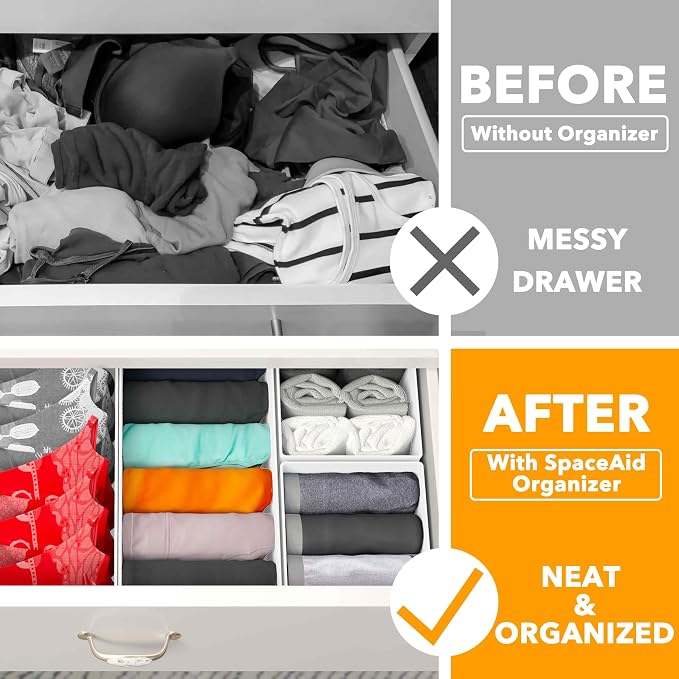 SpaceAid Drawer Organizer Clothes, 12 Pack Dresser Organizer Bins for Nursery, Closet Organization and Storage Dividers for Clothing, Baby Clothes, Underwears, Socks (White)
