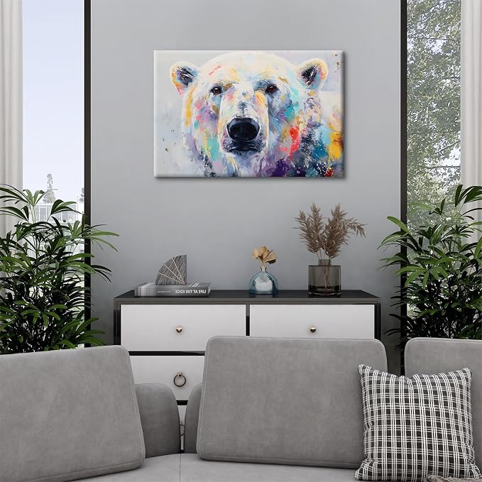 Graffiti Animal Canvas Wall Art for Kids Bedroom Abstract Bear Paintings Wall Decor Colorful Funny Bear Head Pictures Prints Rustic Farmhouse Posters Banksy Artwork Bedroom Bathroom Decorations 16x24"