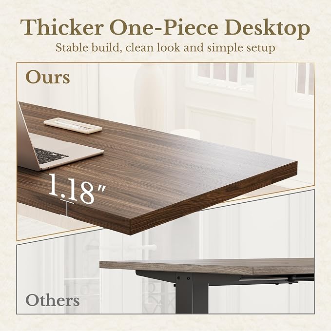 ErGear Electric Standing Desk, 48 Inch Adjustable Height Sit Stand Up Desk with 1.18" Thickness Whole-Piece Desktop, Computer Office Desk for Home Office, Black Walnut