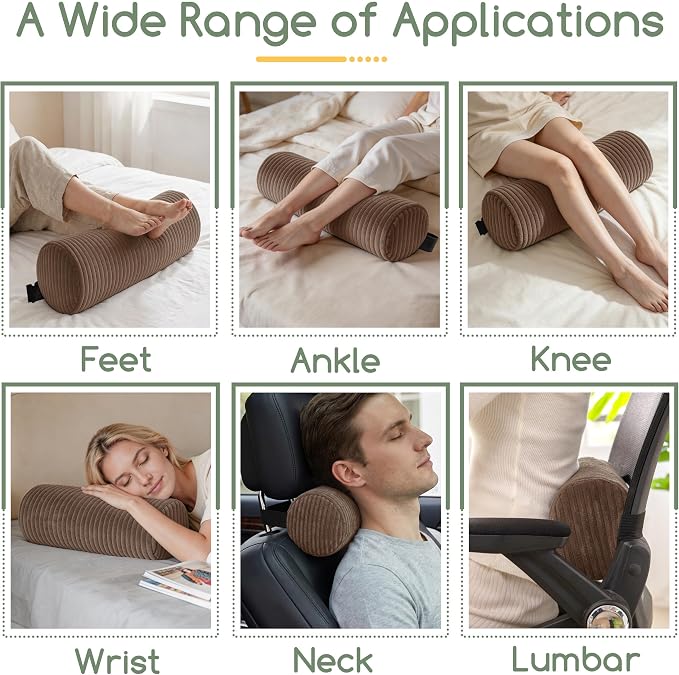 HIGOGOGO Lumbar Roll Lumbar Support Pillow for Office Chairs, Cars, and Gaming Chairs, Back Cushion with Washable Cover & Adjustable Strap to Relieve Back Pain and Improve Posture, 11"x6"x5", Brown