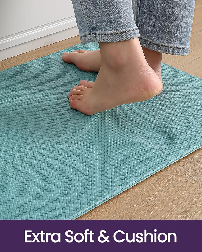 DEXI Kitchen Floor Mats Cushioned Anti Fatigue, 23x71, Large Wide Standing Runner Rug Waterproof, Comfort Memory Foam Padded for Front Sink Laundry, Turquoise