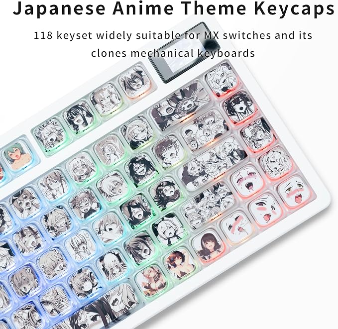 GMKWTL XVX Low Profile Anime Keycaps, Transparent Keycaps,Translucent Shine Though Key caps, Side Print Keyboard Caps with Dye Sublimation Suitable for Gateron Cherry MX Switches Mechanical Keyboard