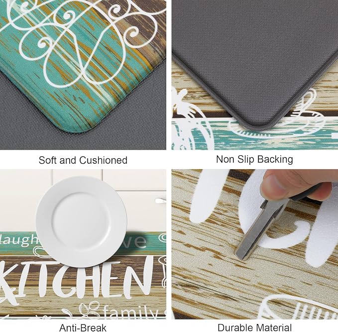 HEBE Kitchen Rugs Set of 2, Cushioned Anti Fatigue Kitchen Mats for Floor, Non Slip Waterproof Comfort Standing Desk Mat Carpet for Sink, Stove, Laundry Room