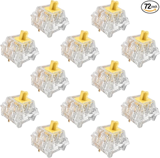 Zhouwang Crystal Yellow Switch Mechanical Keyboard Replacement,3 Pin Linear/Accurate Typing/Dustproof/RGB Transparent Gaming Keyboard Switches(72Pcs)