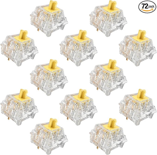 Zhouwang Crystal Yellow Switch Mechanical Keyboard Replacement,3 Pin Linear/Accurate Typing/Dustproof/RGB Transparent Gaming Keyboard Switches(72Pcs)