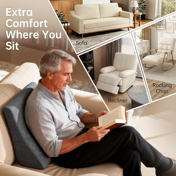 Vekkia Lumbar Support Pillow for Recliner(Gray) | Rocking Chair Pillow for Lower Back Pain Relief/Lumbar Cushion for Sofa/Recliner Cushions for Elderly/Washable Cover