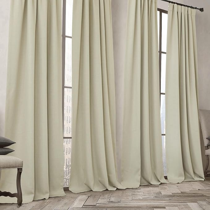 NICETOWN Room Darkening Bedroom Curtains 84 inches Long, Pinch Pleated Curtains Faux Linen Blend Light Blocking Noise Canceling Thermal Drapes for Living Room, Linen Beige, W52 x L84, 2 Panels