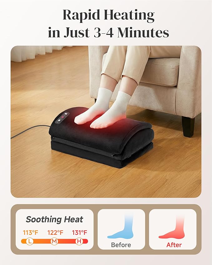 Heated Foot Rest for Under Desk with Vibration Massage, Memory Foam Desk Foot Stool with 4 Adjustable Heights, Ergonomic Foot Rest for Pain Relief, Non-Slip Office Footrest with 3 Heat Levels & Timer