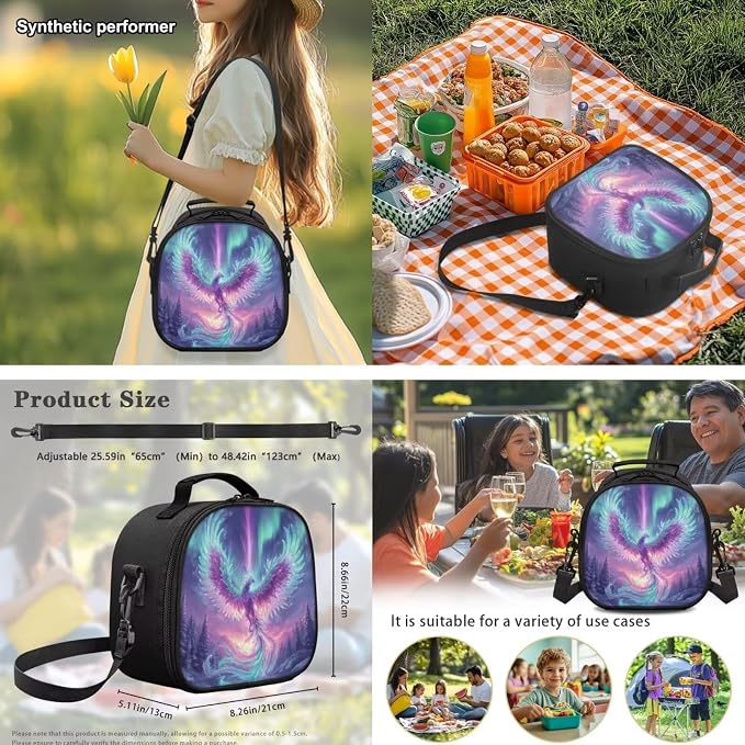 Phoenix Backpack with Lunch Box for Girls Ages 8-10: 17 inch Lightweight Bookbag with Padded Shoulder Strap for Elementary Kids Back to School, Polar Lights Graphic