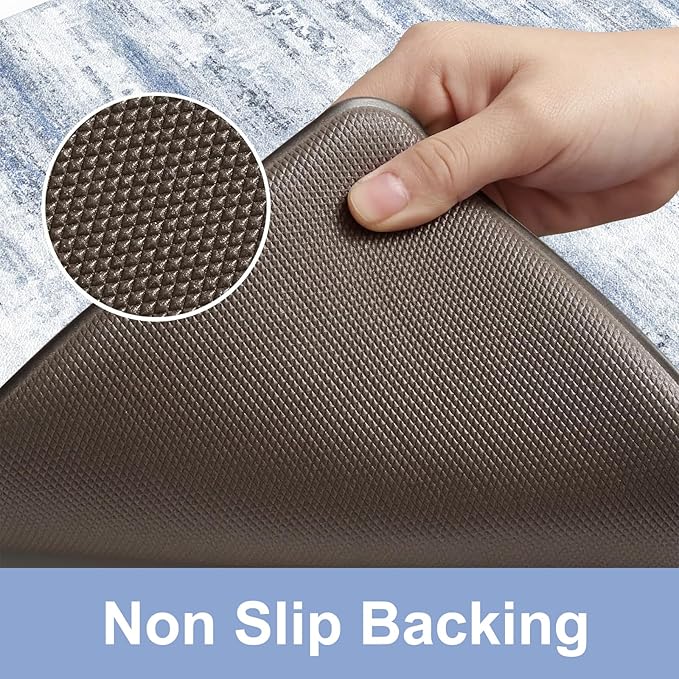 KIMODE Anti Fatigue Kitchen Mats 17"x47"+17"x29", Abstract Kitchen Rugs Sets of 2, Non Slip Kitchen Mats for Floor, Cushioned Comfort Standing Mats for Sink, Laundry, Office, Desk Multi-Blue