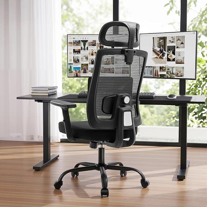Shintenchi Ergonomic Office Chair, High Back Mesh Desk Chairs with Headrest & Lumbar Support Adjustable, 3-Level Tilt Backrest Comfortable Gaming Chair 330lbs Capacity, Big and Tall Rolling Chairs