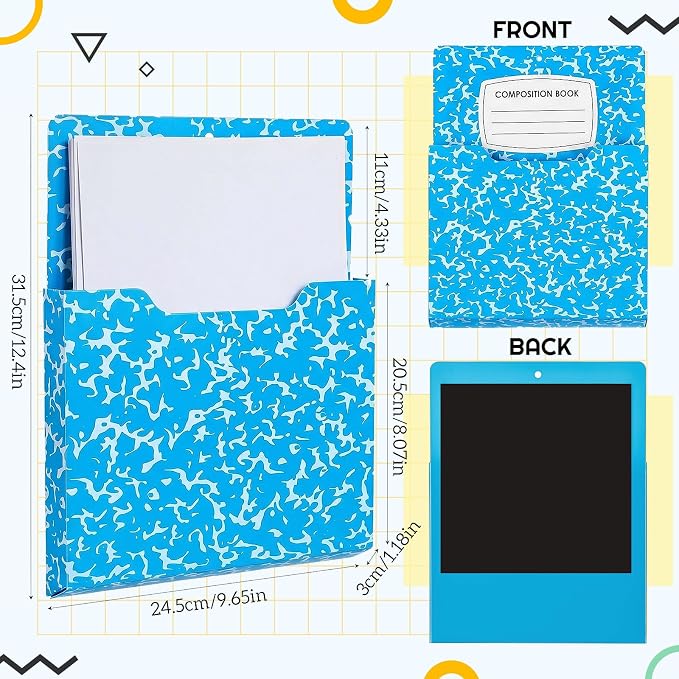 Gilprop 8 Pack Magnetic File Holder, 10"x13"x1.2" Magnetic Wall File Folders for Whiteboard, Hanging Classroom Organizer Storage, Refrigerator Magazine Holder for Mail Letters Paper Desk Office