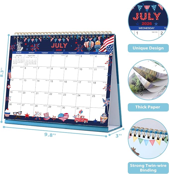 2026-2027 Desk Calendar - Standing Flip Desktop Calendar 2026-2027 from Jul 2026 - Dec 2027, 9.8" x 8.3", Memoranda Pages, Desk Calendar with Strong Twin-Wire Binding, Blank Blocks, Thick Paper