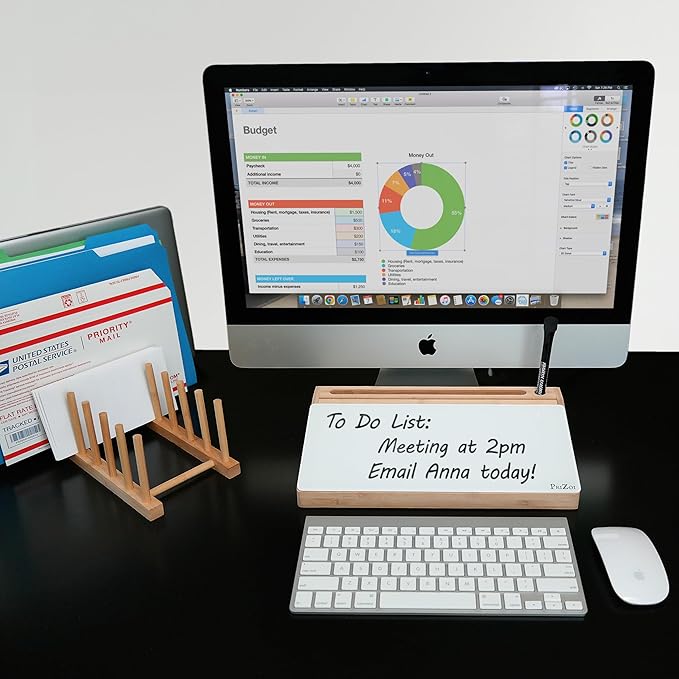 Bamboo Desktop Whiteboard with Storage - This Deskbuddy can be Used as a Desktop Dry Erase Board | Desk Buddy White Board | Bamboo Desk Organizer - PriZoi