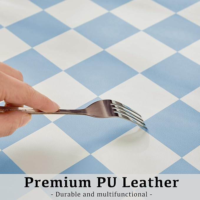 Checkered Desk Mat, Large Cute Aesthetic Retro PU Leather Computer Laptop Desk Mat, Non-Slip Waterproof Mouse Keyboard Pad, Desk Writing Mat for Work/Home (Blue, 23.6" x 13.7")