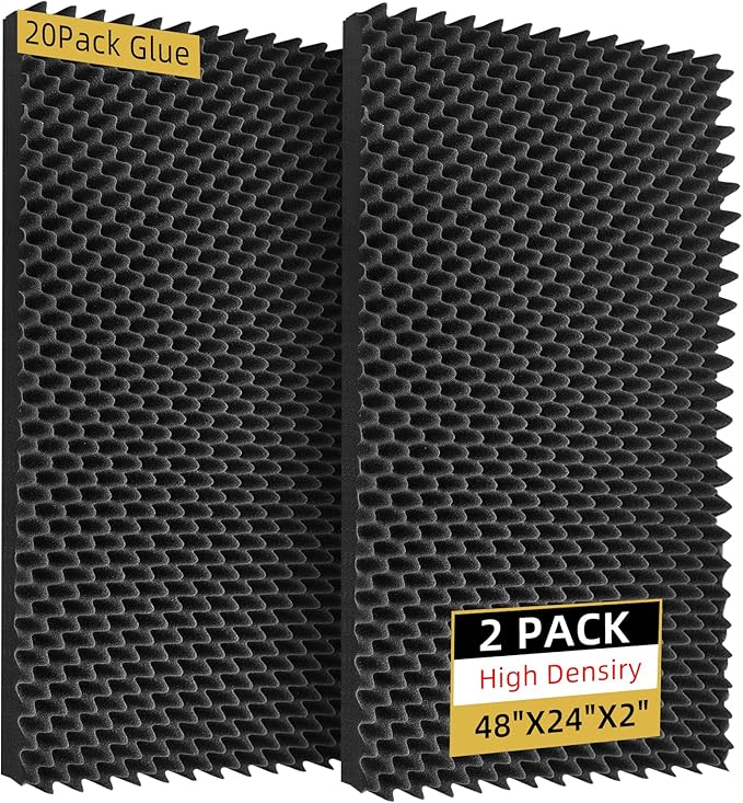 2 Pack Sound Proof Foam Panels | 48"×24"×2" Egg Crate Foam Pad | High Density Soundproof Wall Panels for Home Studio Noise & Thermal Insulation |With Adhesive Stickers 20PCS(Black)…
