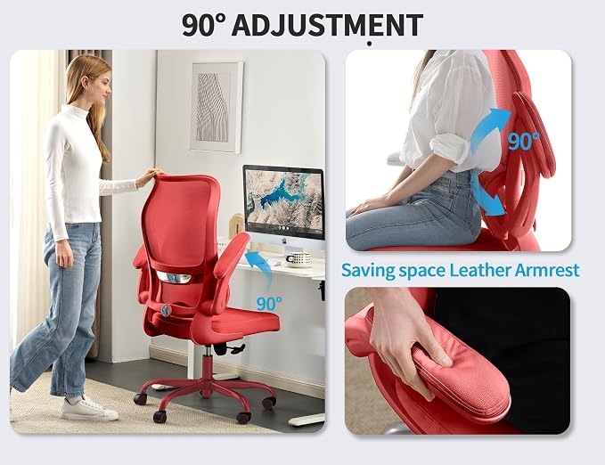 TRALT Ergonomic Office Chair- Desk Chair with Adjustable Lumbar Support | Big and Tall Back Ergonomic Desk Chair - Home Office Mesh Chairs and PU Leather Seat for Home Reading to Adults(Red)
