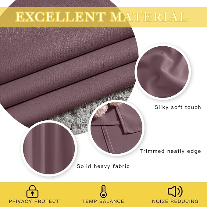 NICETOWN Wide Curtain 84 inch Length for Living Room, Grommet Thermal Insulated Blackout Room Divider Curtain Sound Proof Light Blocking for Patio/French Door (Dry Rose, 1 Panel, W80 x L84)