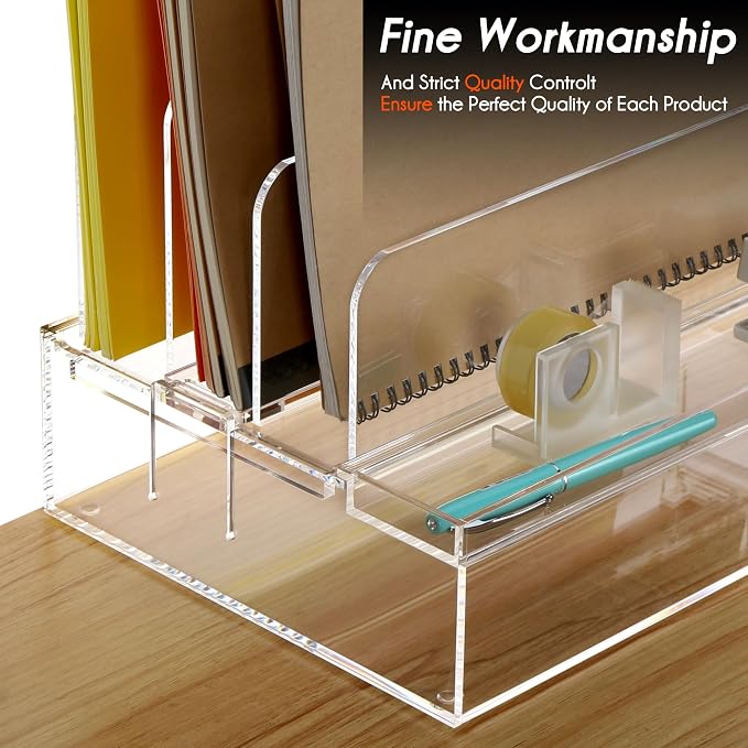 DINGHUO Acrylic Desk Organizers and Accessories, Paper Letter Tray Organizer with 3 Vertical File Holder, Clear File Organizer for Desk Home Office Supplies -1 Pack